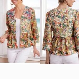 Soft Surroundings Ariege Floral Lace Peplum Applique Jacket